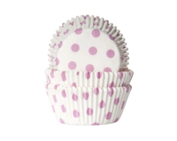 Baking cup Stip wit/baby roze 50x33 mm