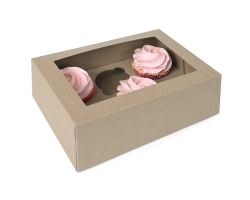 ECO-LINE 6 cupcakebox KRAFTmet PLA venster FSC,Gerecycled, Composteerbaar
