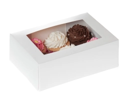 6 cupcake VENSTERdoos WIT 9cm hoog