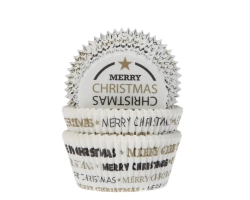 Baking cups Typo Christmas zwart/goud 50x33mm