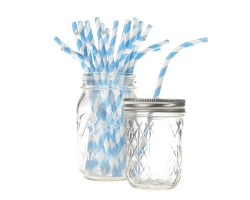 Bulkverpakking Bendy paper straws streep blauw - 20 cm