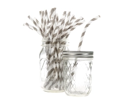 Bulkverpakking Bendy paper straws streep grijs - 20 cm