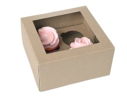 ECO-LINE 4 Cupcake PLA VENSTERdoos KRAFT: FSC, gerecycled, Composteerbaar